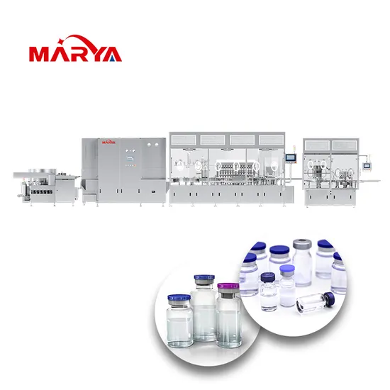 Máquina de lavado, llenado y tapado de viales con líquido para la industria farmacéutica Marya. Línea de producción de llenado de viales con sistema de aislamiento estéril.